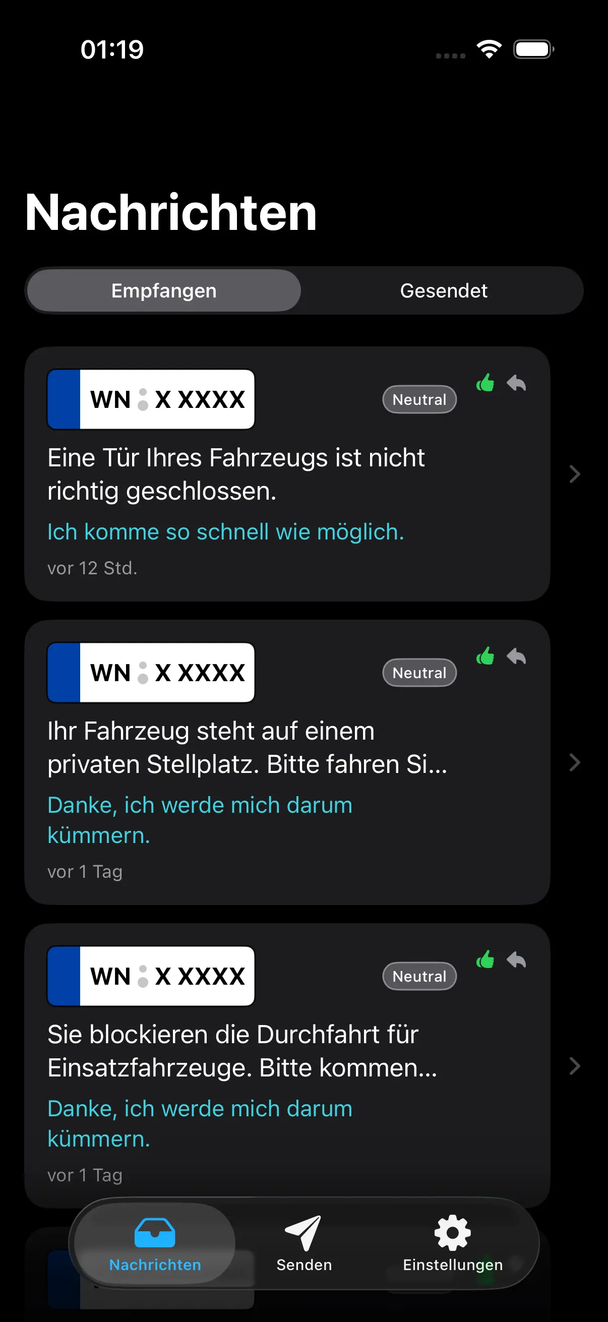 Plate Posteingang - empfangene Nachrichten
