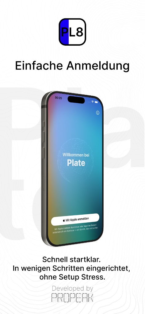 Plate App: Anmeldung mit Apple, schnell startklar